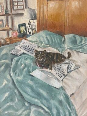 “Furry Assistant” Original Oil Painting - oil on paper